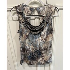 Vintage Alberto Makali Embellished Tank Top Shell Size Small Artsy Boho